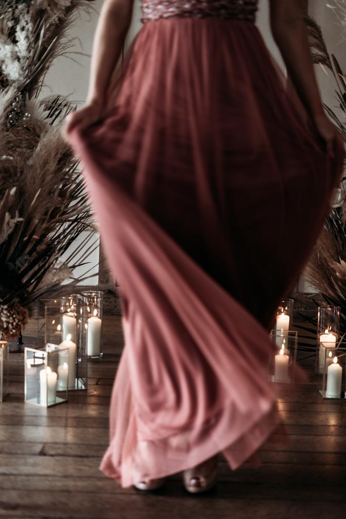 deep reddish-pink dress from the back