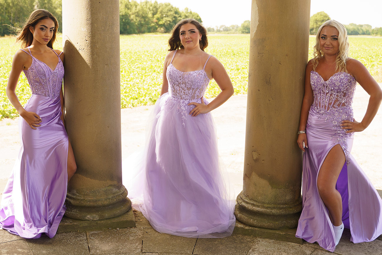 3 girls purple prom dresses