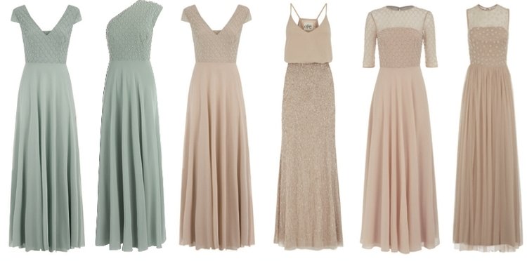 green and cream dresses from the front