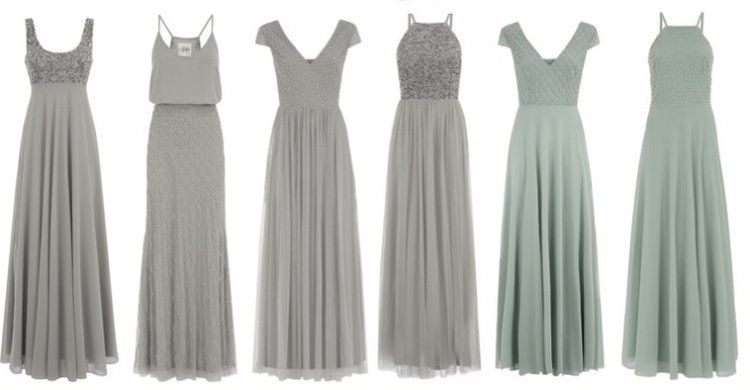 grey and green dresses from the front