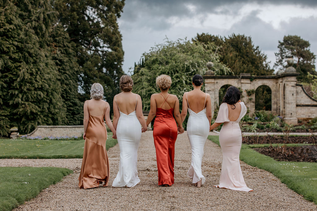 deep reddish-pink dress. red and white dresses from the back