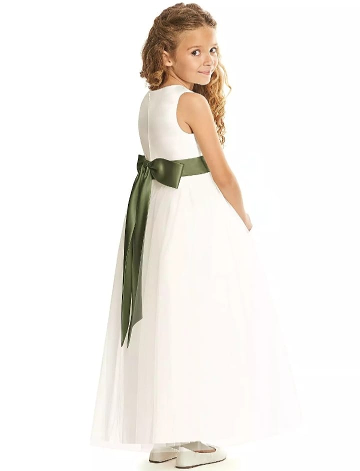 white dress green belt from the side