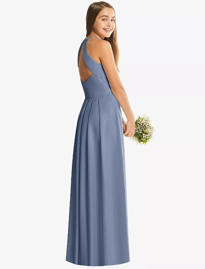 grey / blue dress from the side